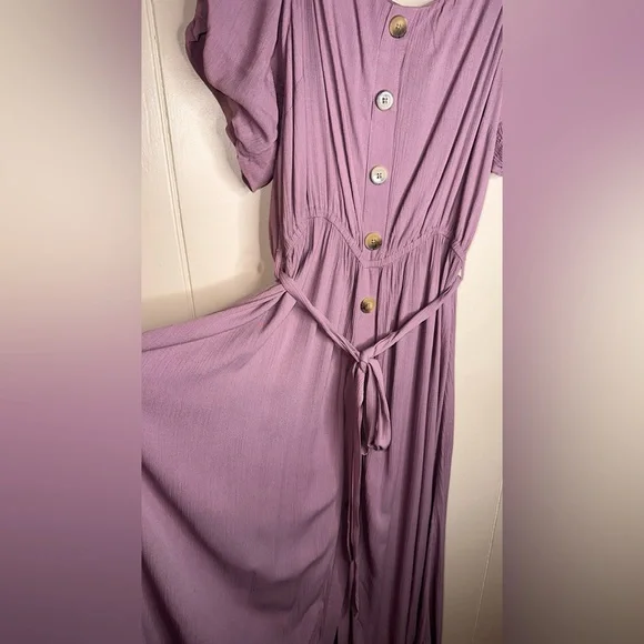 City Chic Tropical Tie Maxi Dress Plus Size M (18) Pink Woodrose - Picture 3 of 8